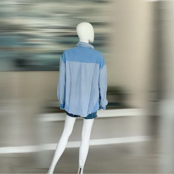 FANTASTIC FAWN oversized washed out light blue button front top Sz S M L - Picture 8 of 9